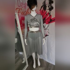 Long Sleeve Embellished Crop Top and Skirt Co-Ord